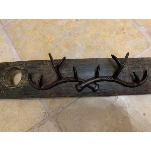 OAK BARREL HANDMADE COAT HOOK ANTLERS