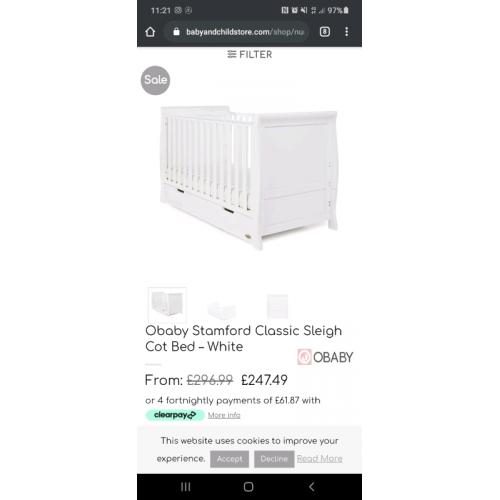 Obaby cot bed excellent condition