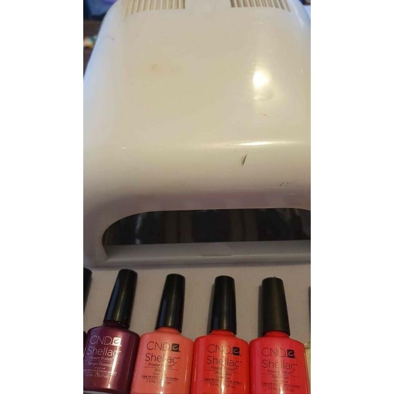 Uv nail lamp with gel polishes including CND shellac
