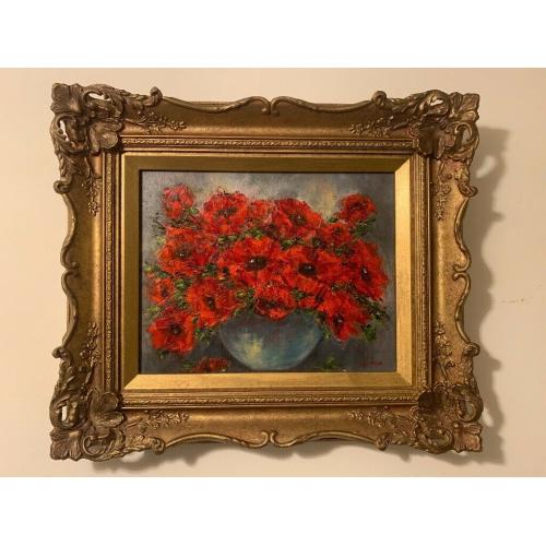 Fabulous Original Oil Painting titled 'Poppies in Remembrance' signed Morina