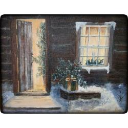 Oil on Board Painting ?Christmas Scene? signed P. Hall