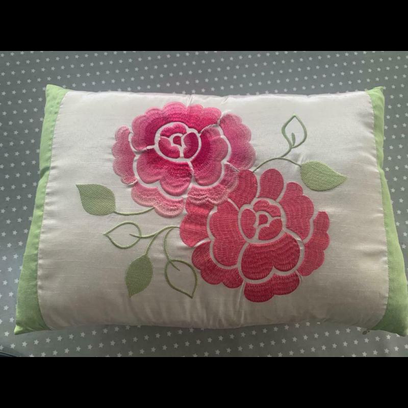New and unused silk affect embroidered cushion and cover