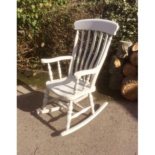 Vintage High Back Beech Slat Back Rocking Chair