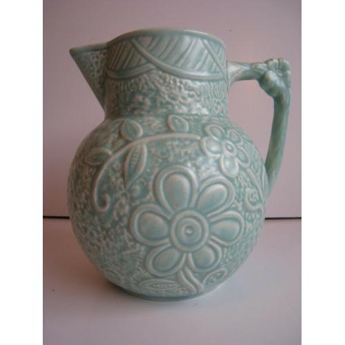 Embossed Art Deco Jug jade green