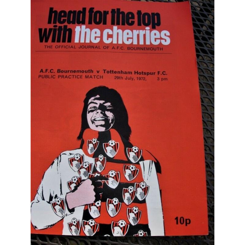 SPURS RARE PROGRAMME - BOURNEMOUTH v TOTTENHAM - PRE-SEASON FRIENDLY MATCH PROGRAMME - 29/7/72