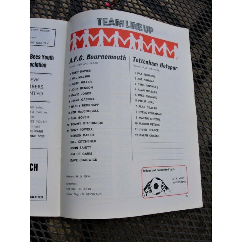 SPURS RARE PROGRAMME - BOURNEMOUTH v TOTTENHAM - PRE-SEASON FRIENDLY MATCH PROGRAMME - 29/7/72